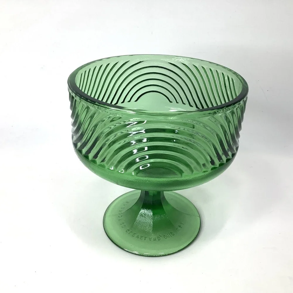 Vintage EO Brody Co Pressed Glass Green Pedestal Compote Candy Dish Bowl  USA‎
